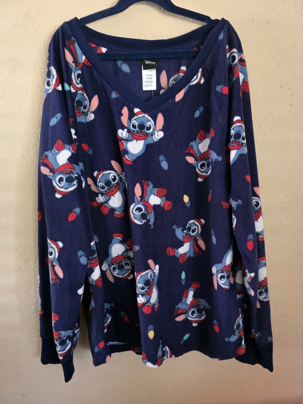 Disney Christmas Stitch Holiday Fleece Pajama Top with Red Accents